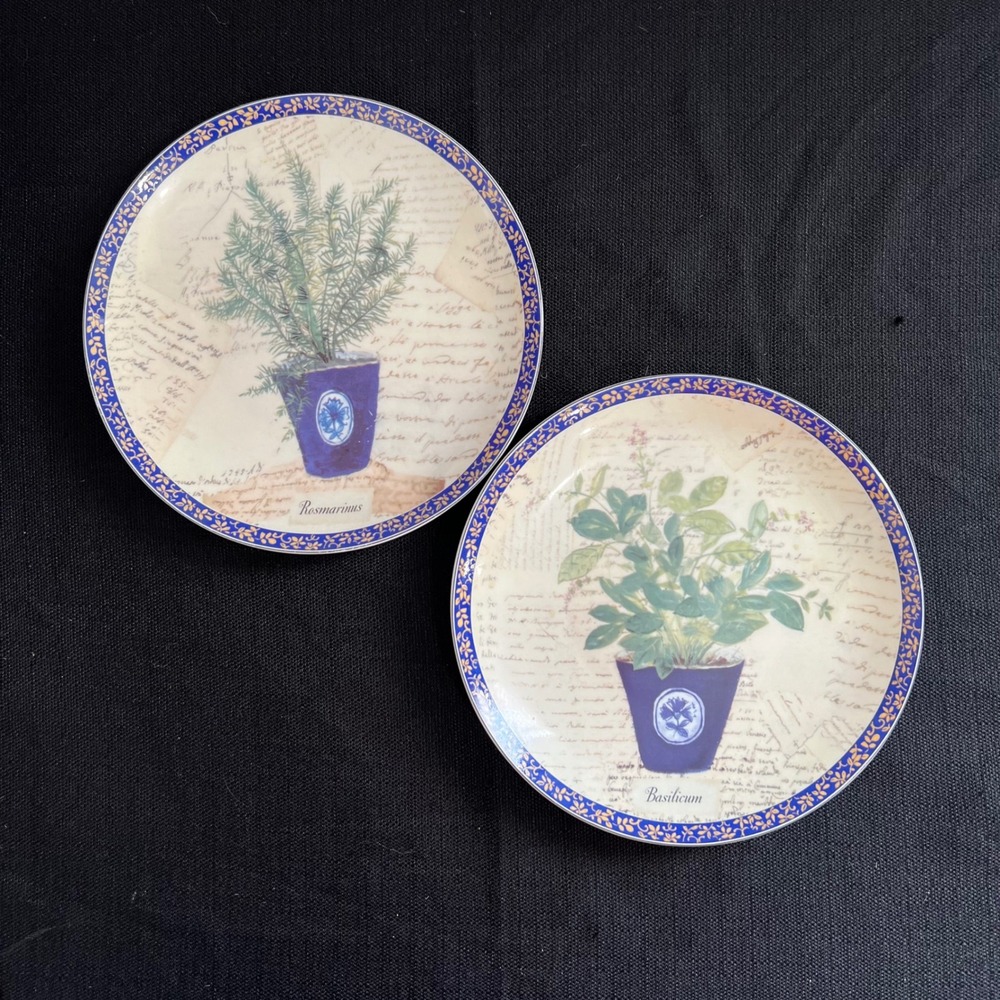 Formalities by Baum Bros Plantas Aromaticas Herb Plates Set of 2 Basil Rosemary